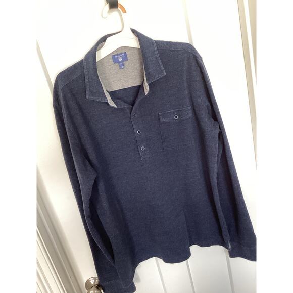 Gant mens size 3x long sleeved button polo navy cotton yak blend office career - Picture 1 of 6